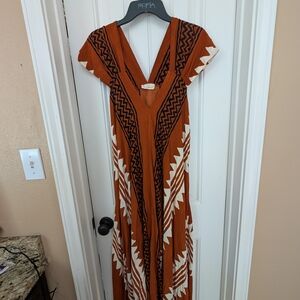Guadalupe Designs Brown and White Patterned Maxi Dress